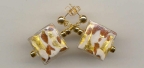 Ivory White Square Bombata Murano Glass, Venetian Bead Earrings